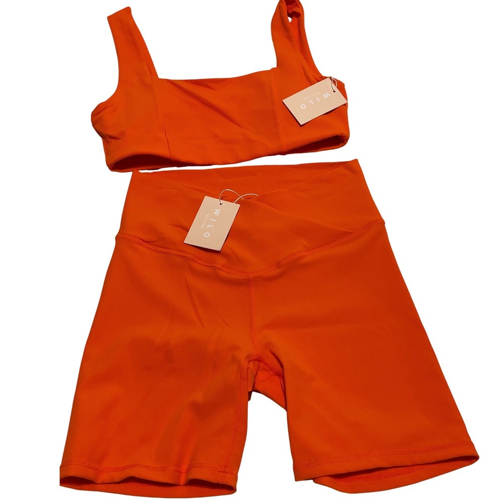 Wilo The Label Rib Hustle Short Set Tangerine Orange Ribbed Biker Set WL-24-87 M